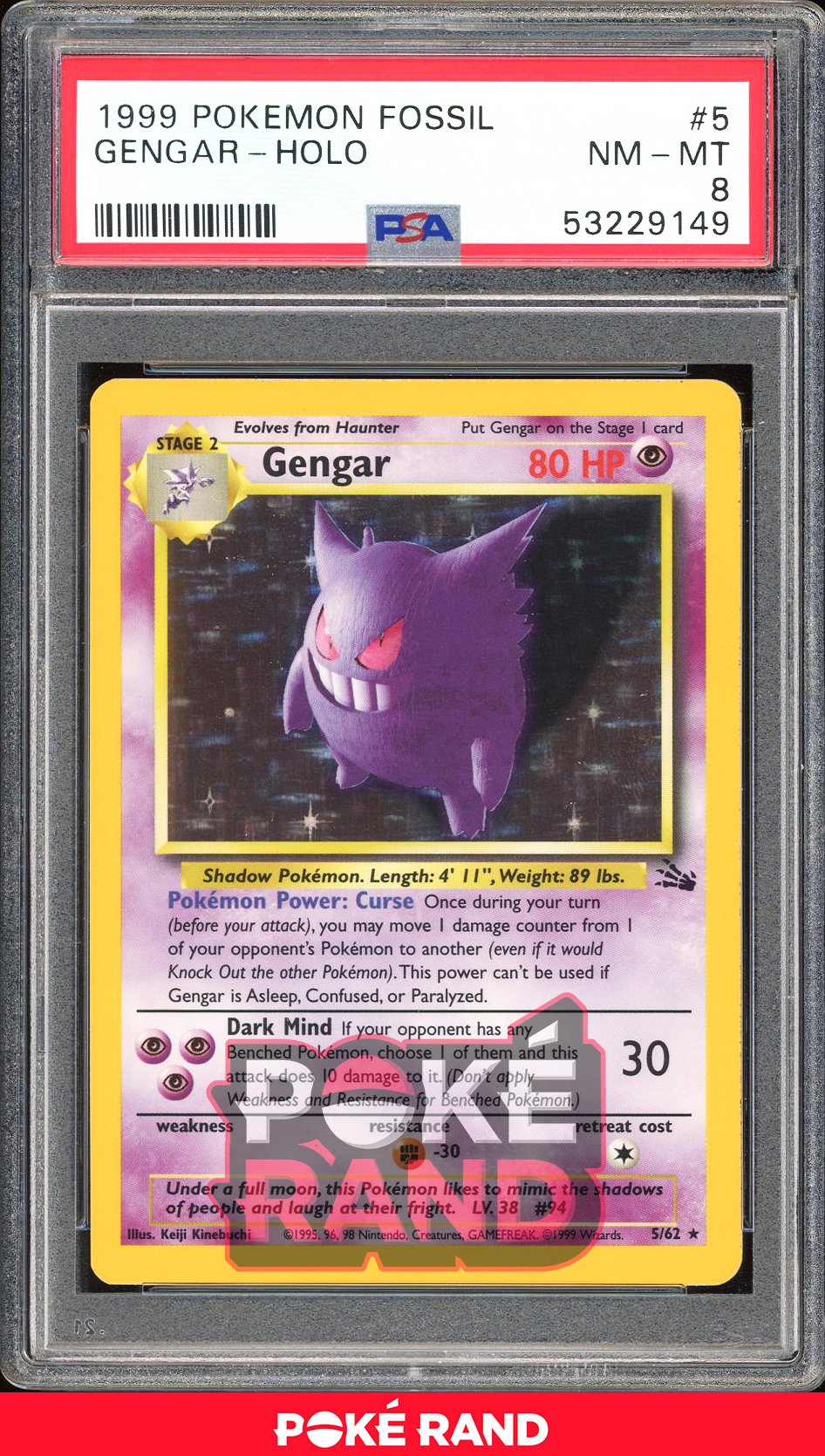 Gengar  - PSA 8 - Fossil - #5 - Holo