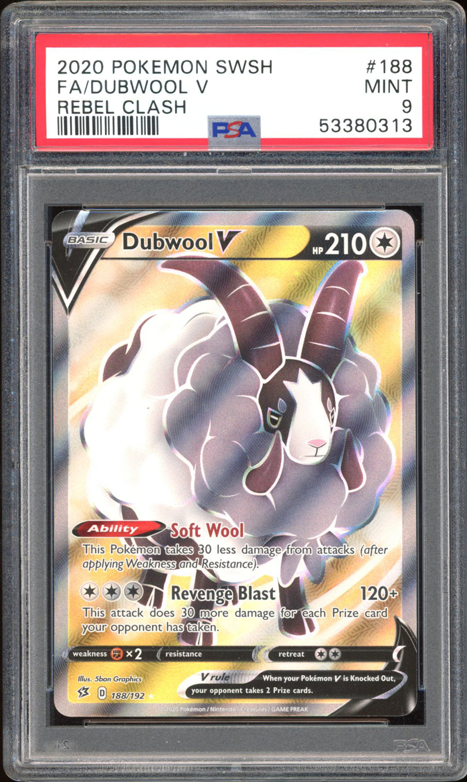 Dubwool V 188/192 - PSA 9 - Rebel Clash Full Art