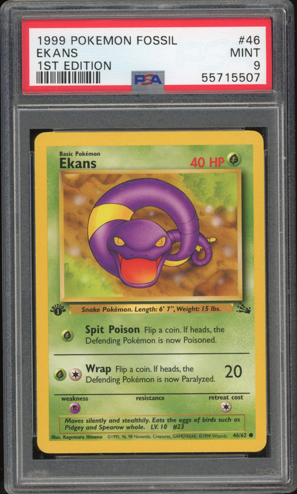 Ekans 46/62 - PSA 9 - Fossil 1st Edition