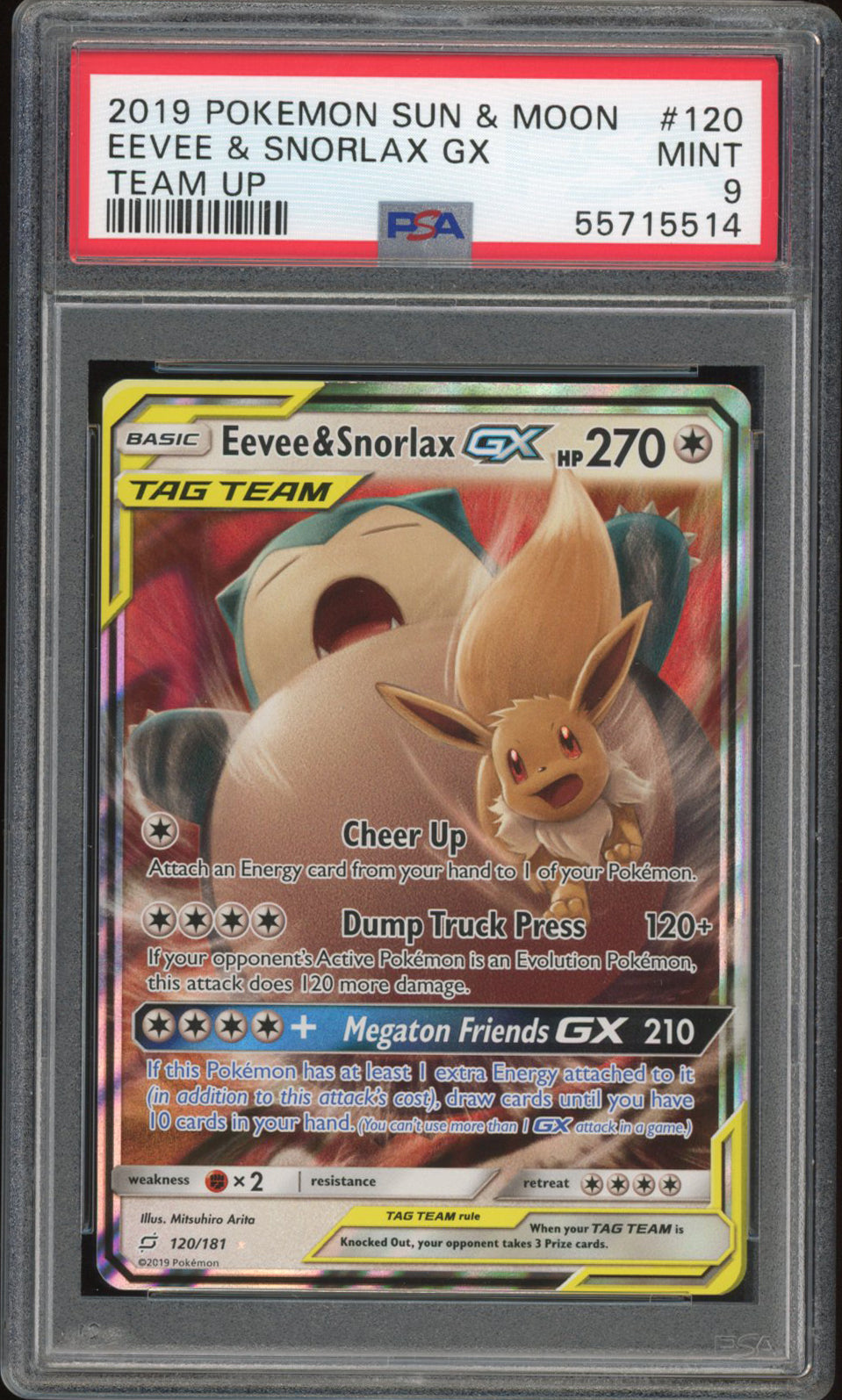 Eevee & Snorlax GX 120/181 - PSA 9 - Team Up Holo