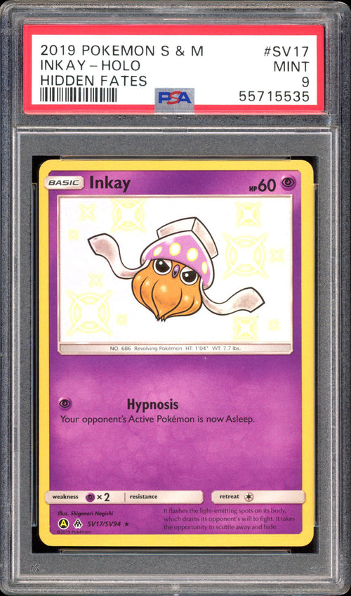 Inkay SV17 - PSA 9 - Hidden Fates Holo