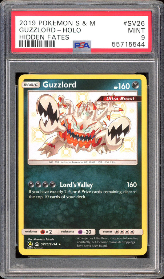 Guzzlord SV26 - PSA 9 - Hidden Fates Holo