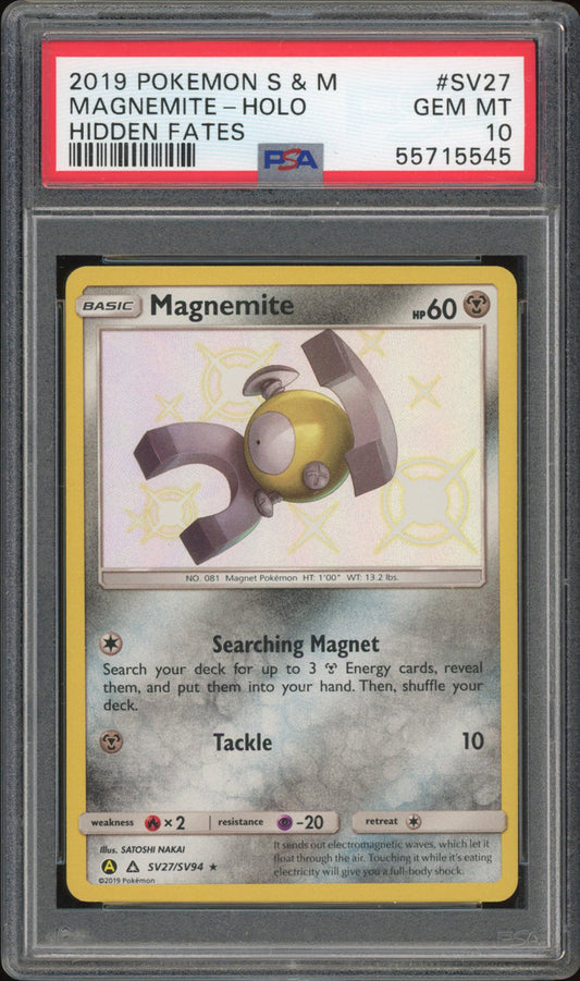 Magnemite SV27 - PSA 10 - Hidden Fates Holo