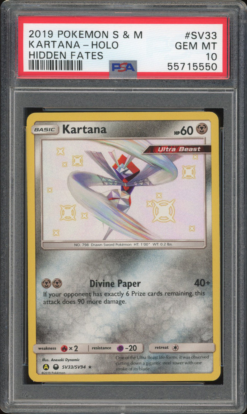 Kartana SV33 - PSA 10 - Hidden Fates Holo