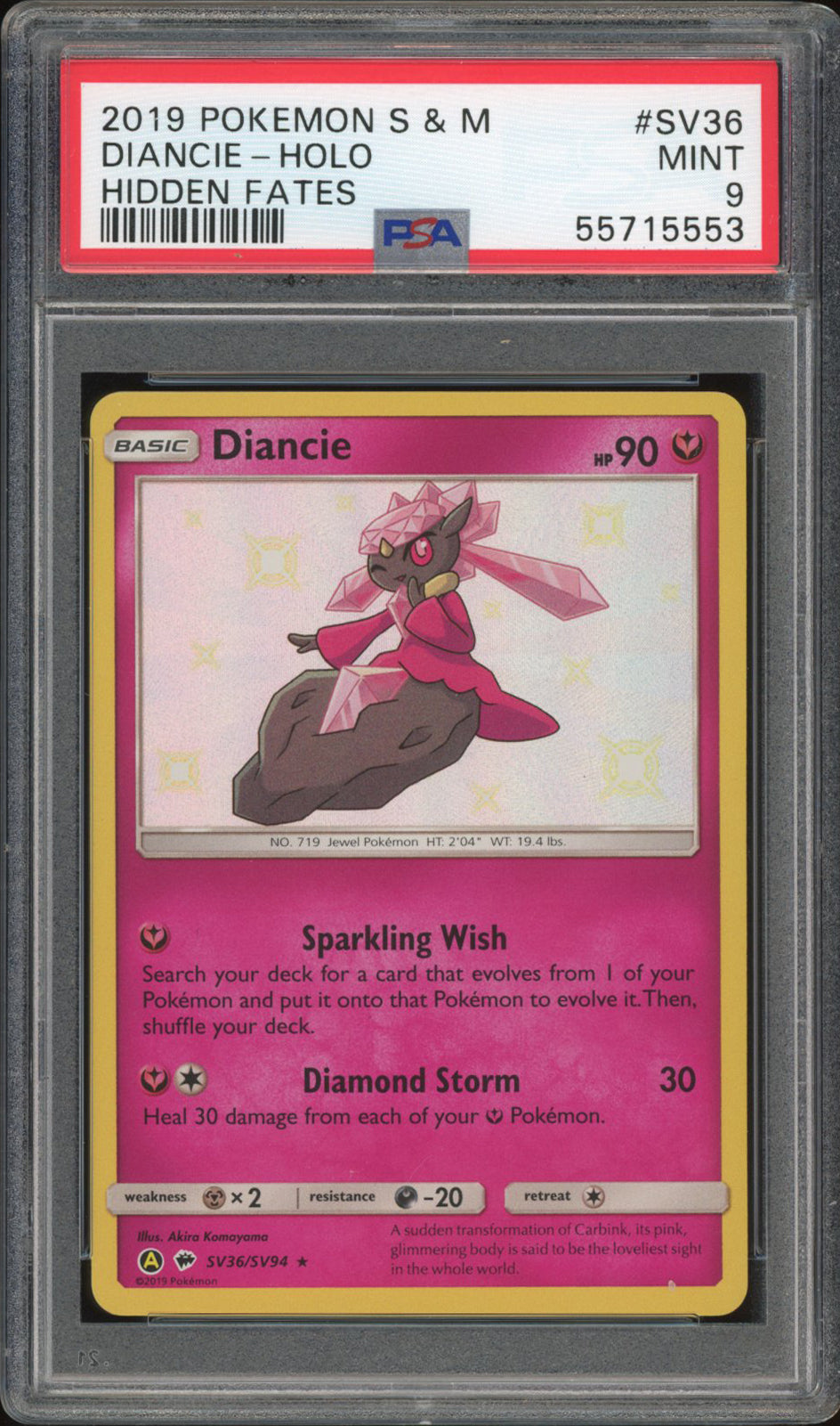 Diancie SV36 - PSA 9 - Hidden Fates Holo