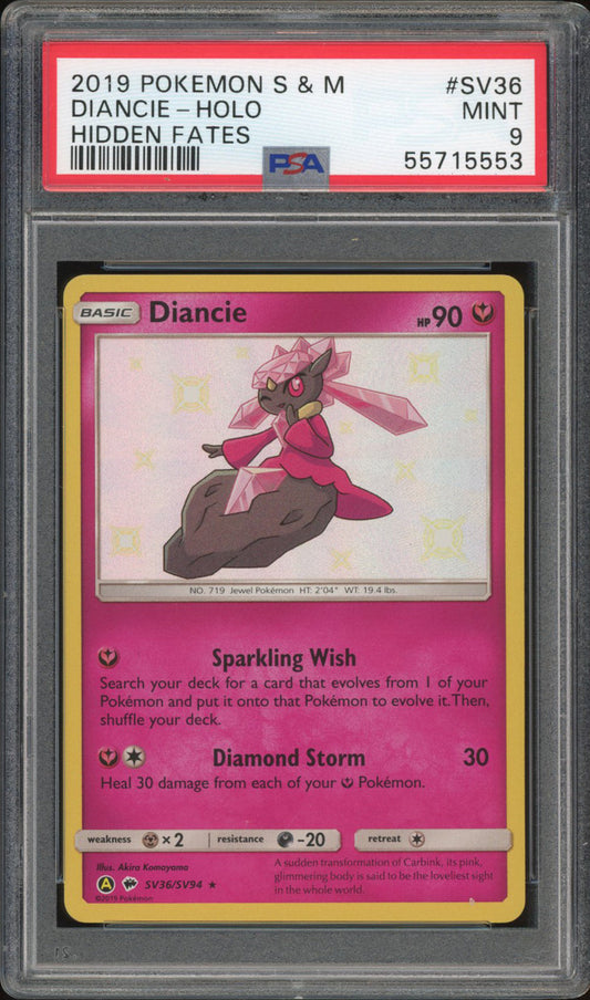 Diancie SV36 - PSA 9 - Hidden Fates Holo