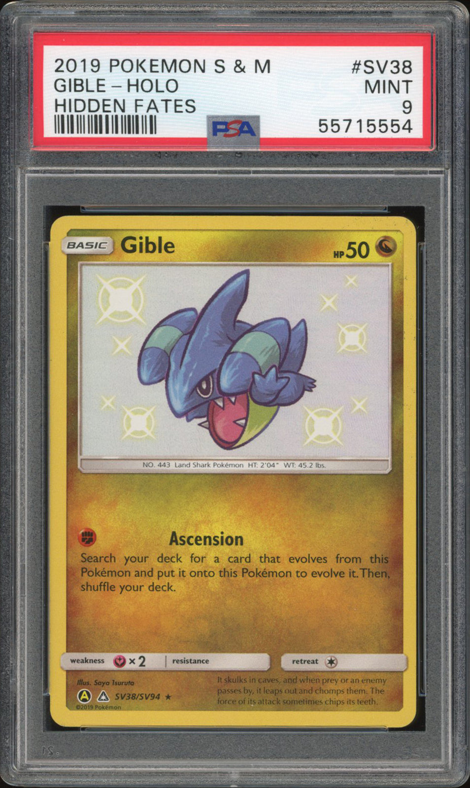 Gible SV38 - PSA 9 - Hidden Fates Holo