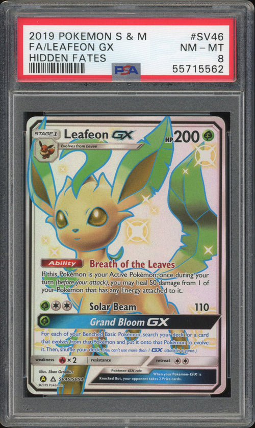 Leafeon GX SV46 - PSA 8 - Hidden Fates Full Art