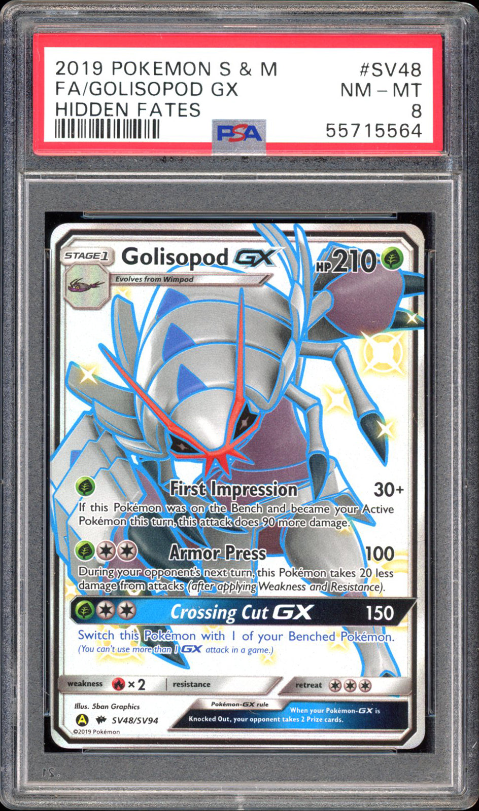 Golisopod GX SV48 - PSA 8 - Hidden Fates Full Art