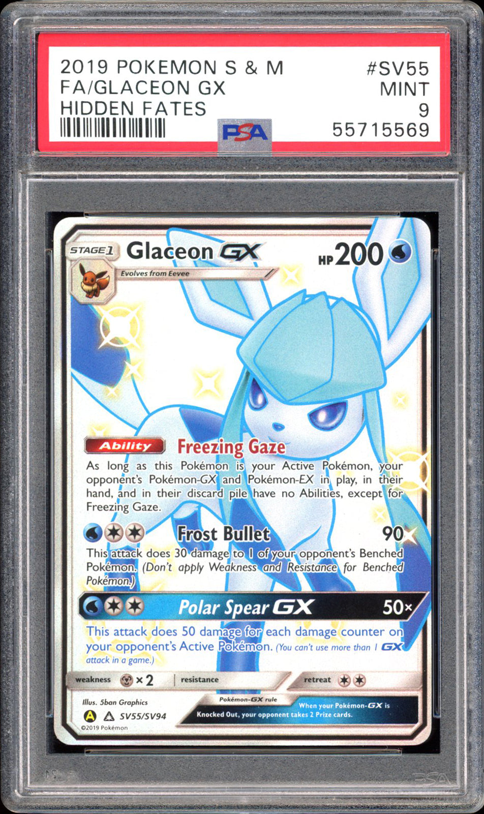 Glaceon GX SV55 - PSA 9 - Hidden Fates Full Art