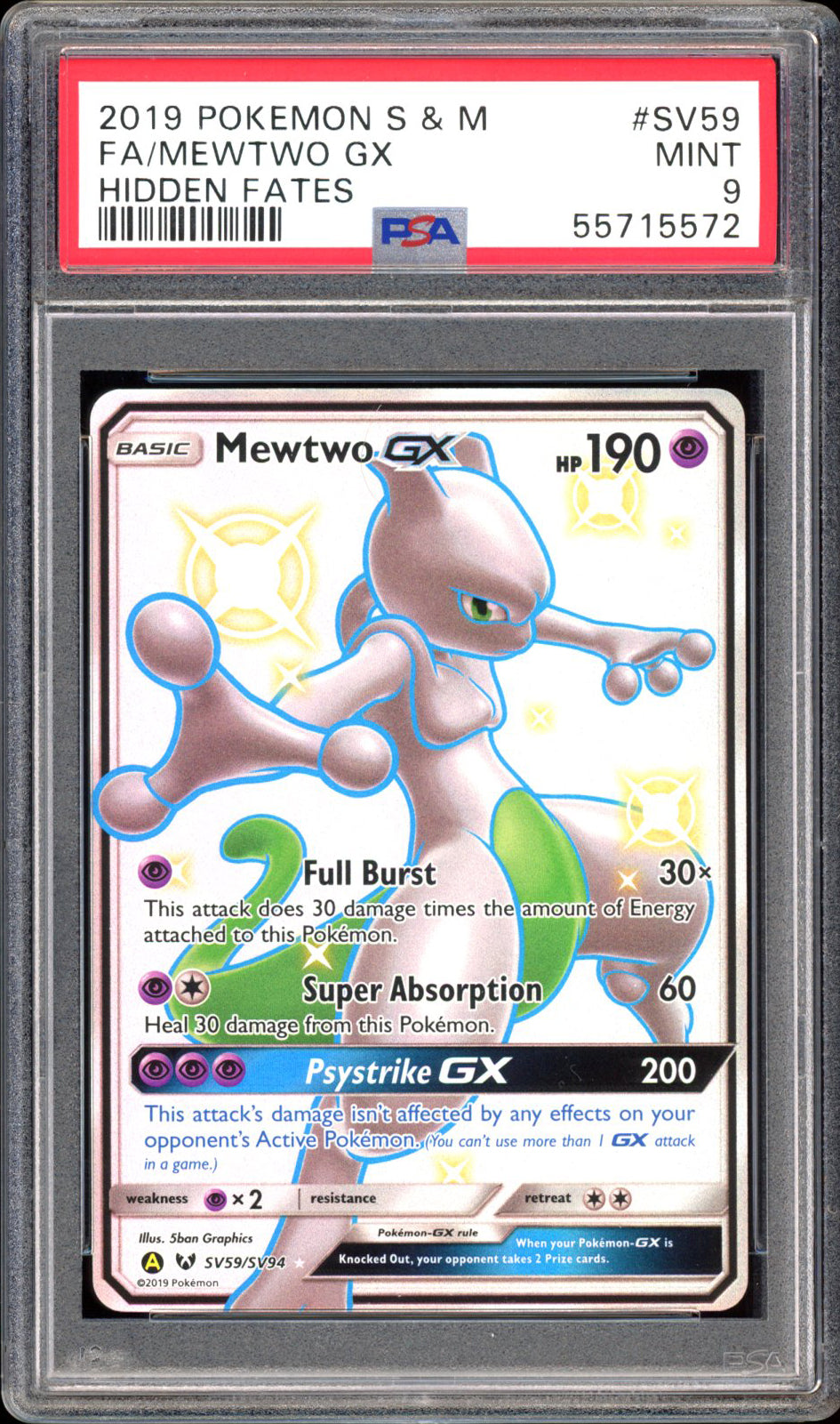 Mewtwo GX SV59 - PSA 9 - Hidden Fates Full Art
