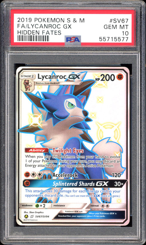 Lycanroc GX SV67 - PSA 10 - Hidden Fates Full Art