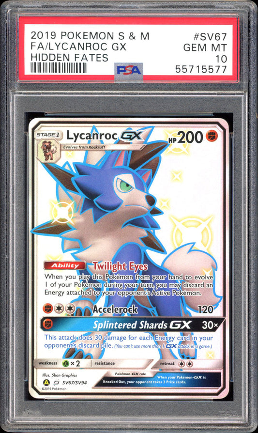 Lycanroc GX SV67 - PSA 10 - Hidden Fates Full Art
