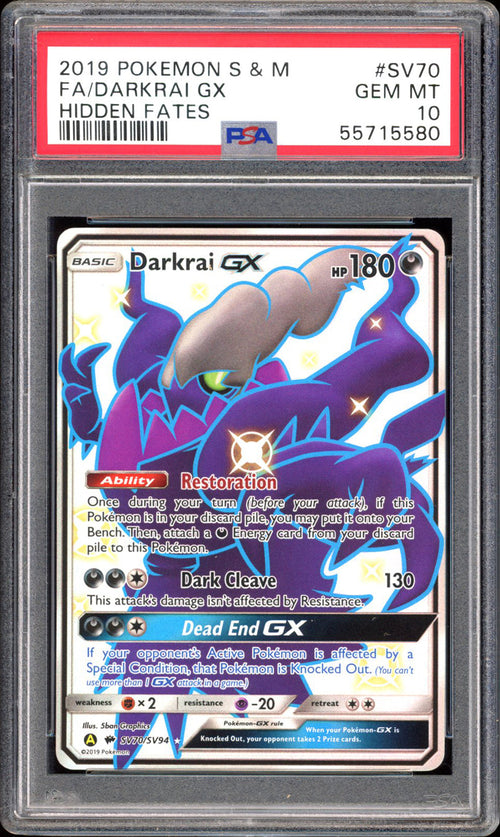 Darkrai GX SV70 - PSA 10 - Hidden Fates Full Art
