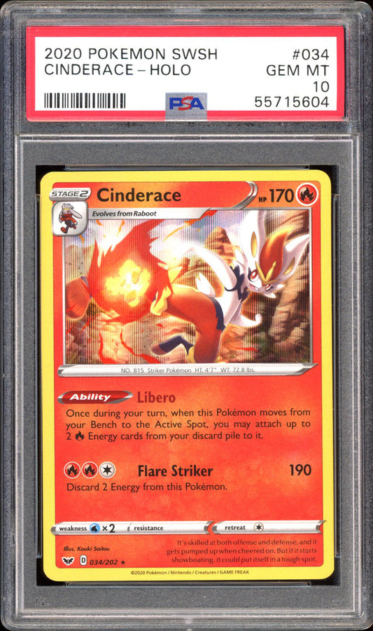 Cinderace 034/202 - PSA 10 - Sword & Shield Holo