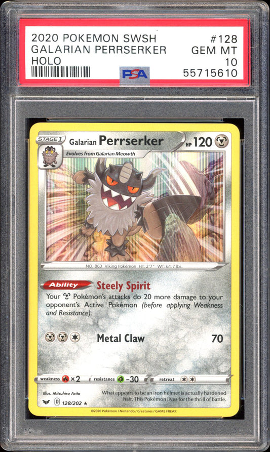Galarian Perrserker 128/202 - PSA 10 - Sword & Shield Holo
