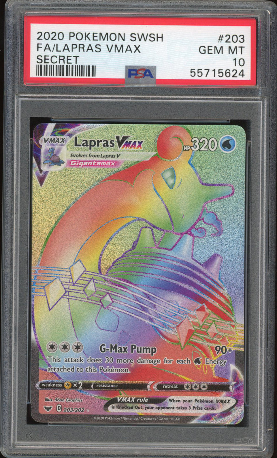 Lapras VMAX 203/202 - PSA 10 - Sword & Shield Secret Rare