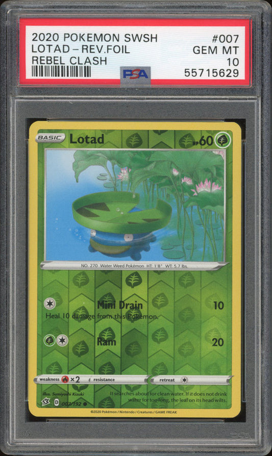 Lotad 007/192 - PSA 10 - Rebel Clash Rev. Holo
