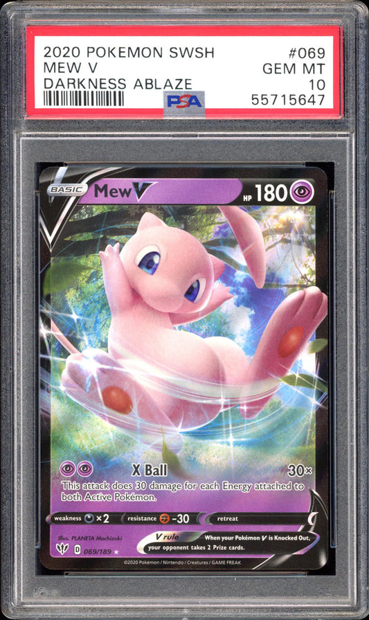 Mew V 069/189 - PSA 10 - Darkness Ablaze Holo