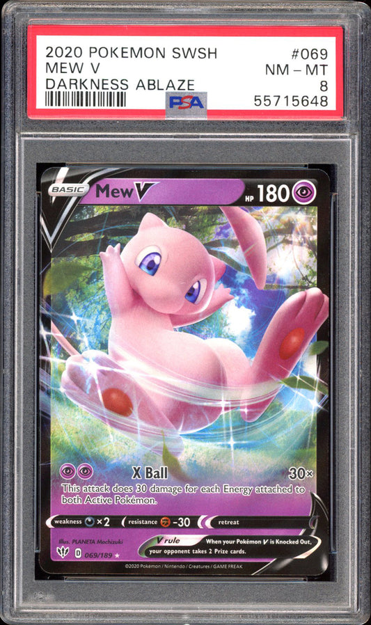 Mew V 069/189 - PSA 8 - Darkness Ablaze Holo