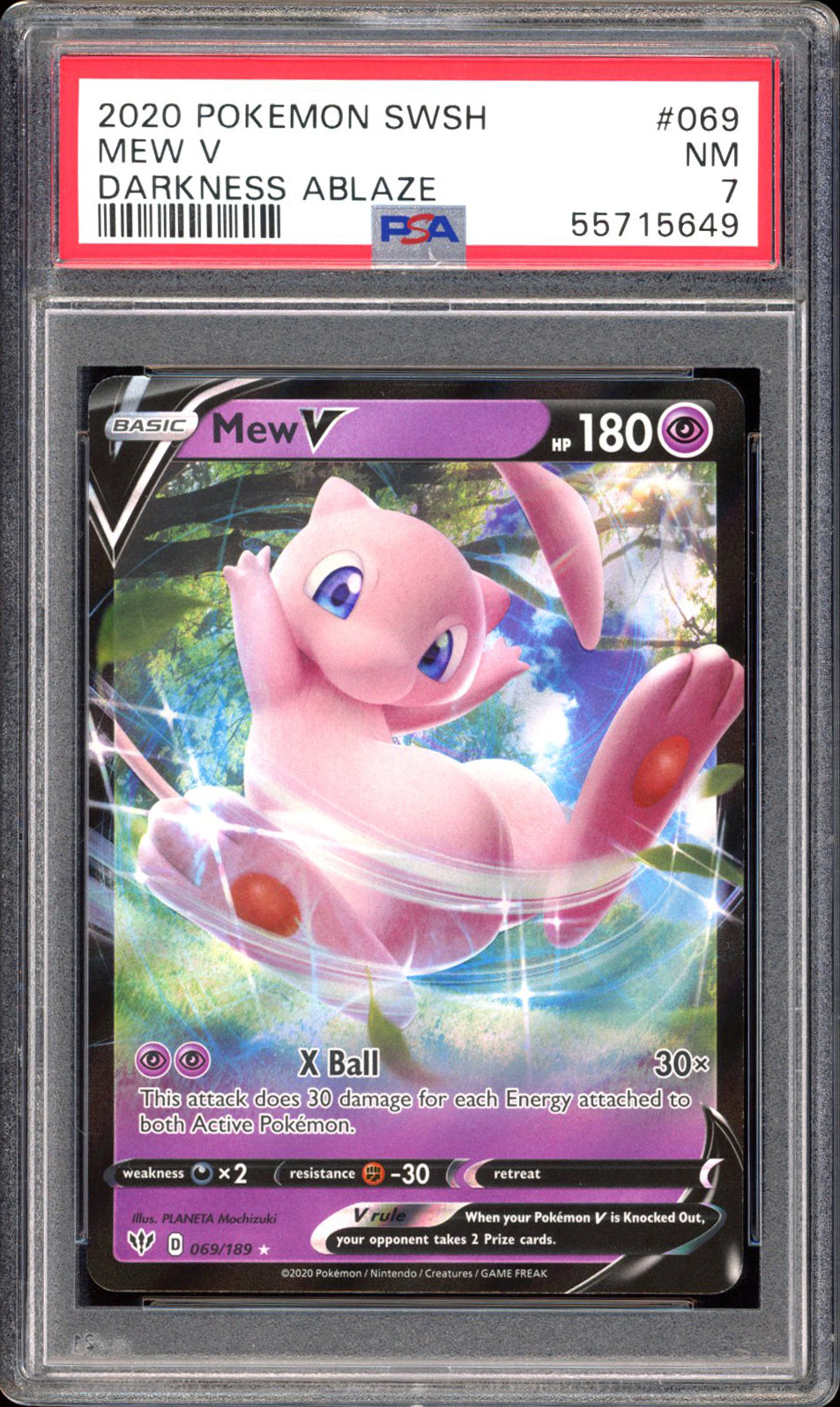 Mew V 069/189 - PSA 7 - Darkness Ablaze Holo