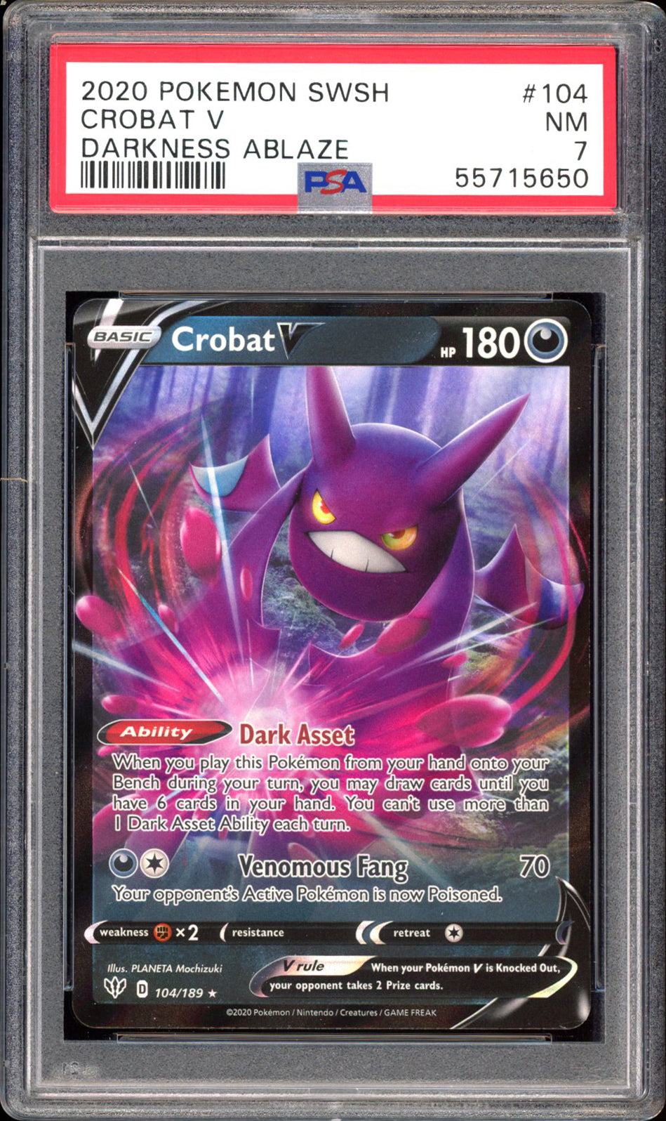 Crobat V 104/189 - PSA 7 - Darkness Ablaze Holo