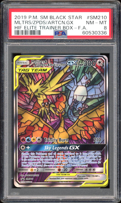 Moltres & Zapdos & Articuno GX - PSA 8 - Black Star Promo - #SM210 - Full Art