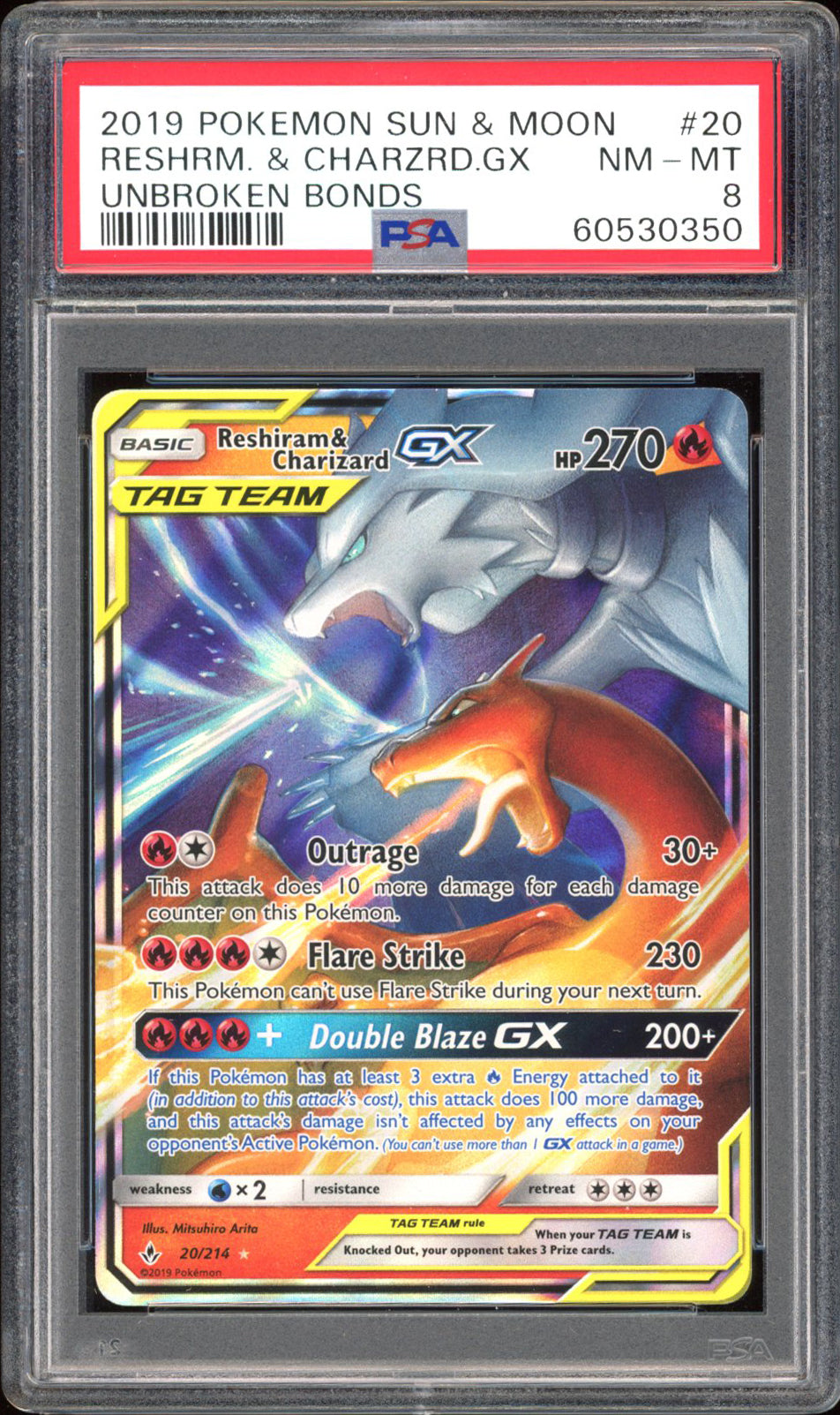 Reshiram & Charizard GX - PSA 8 - Unbroken Bonds - #20 - Holo