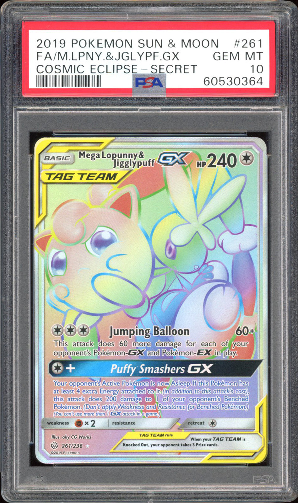 Mega Lopunny & Jigglypuff GX - PSA 10 - Cosmic Eclipse - #261 - Secret Rare