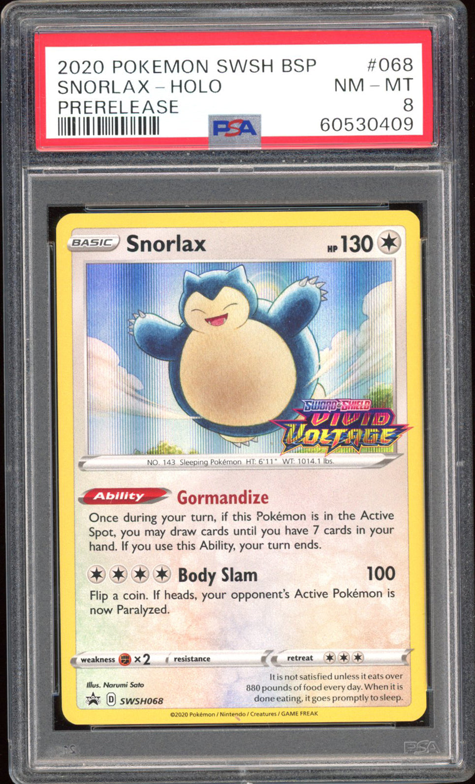 Snorlax (Prerelease) - PSA 8 - Black Star Promo - #SWSH068 - Holo