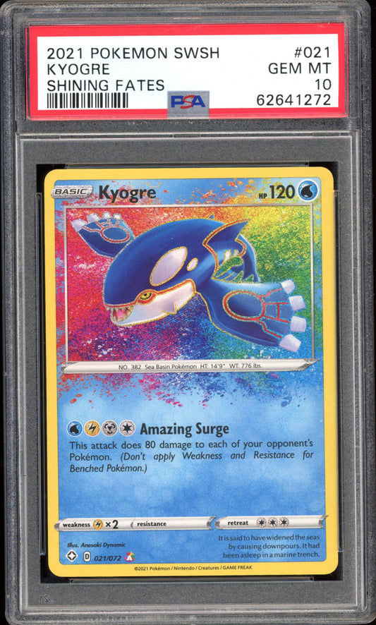 Kyogre 021/072 - PSA 10 - Shining Fates Amazing Rare
