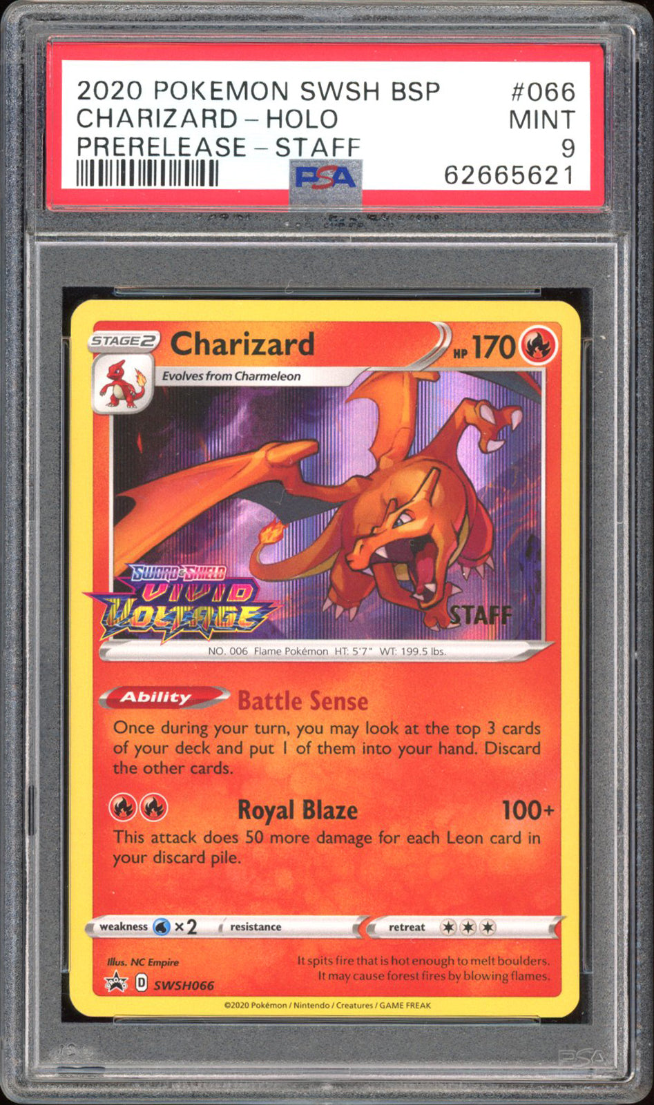 Charizard SWSH066 - PSA 9 - Pre Release STAFF Holo