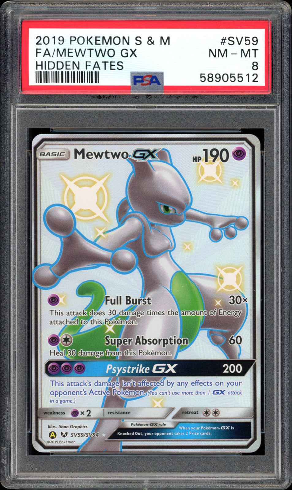 Mewtwo GX - Full Art - SV59/SV94 - PSA 8 - Hidden Fates - PokeRand