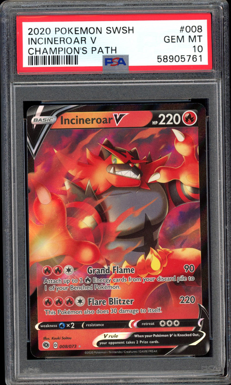 Incineroar V - Holo - 008/073 - PSA 10 - Champion's Path - PokeRand