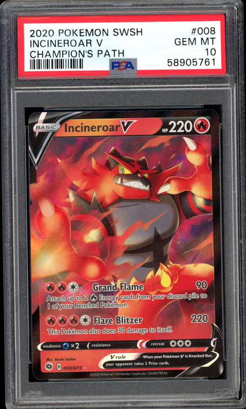 Incineroar V - Holo - 008/073 - PSA 10 - Champion's Path - PokeRand