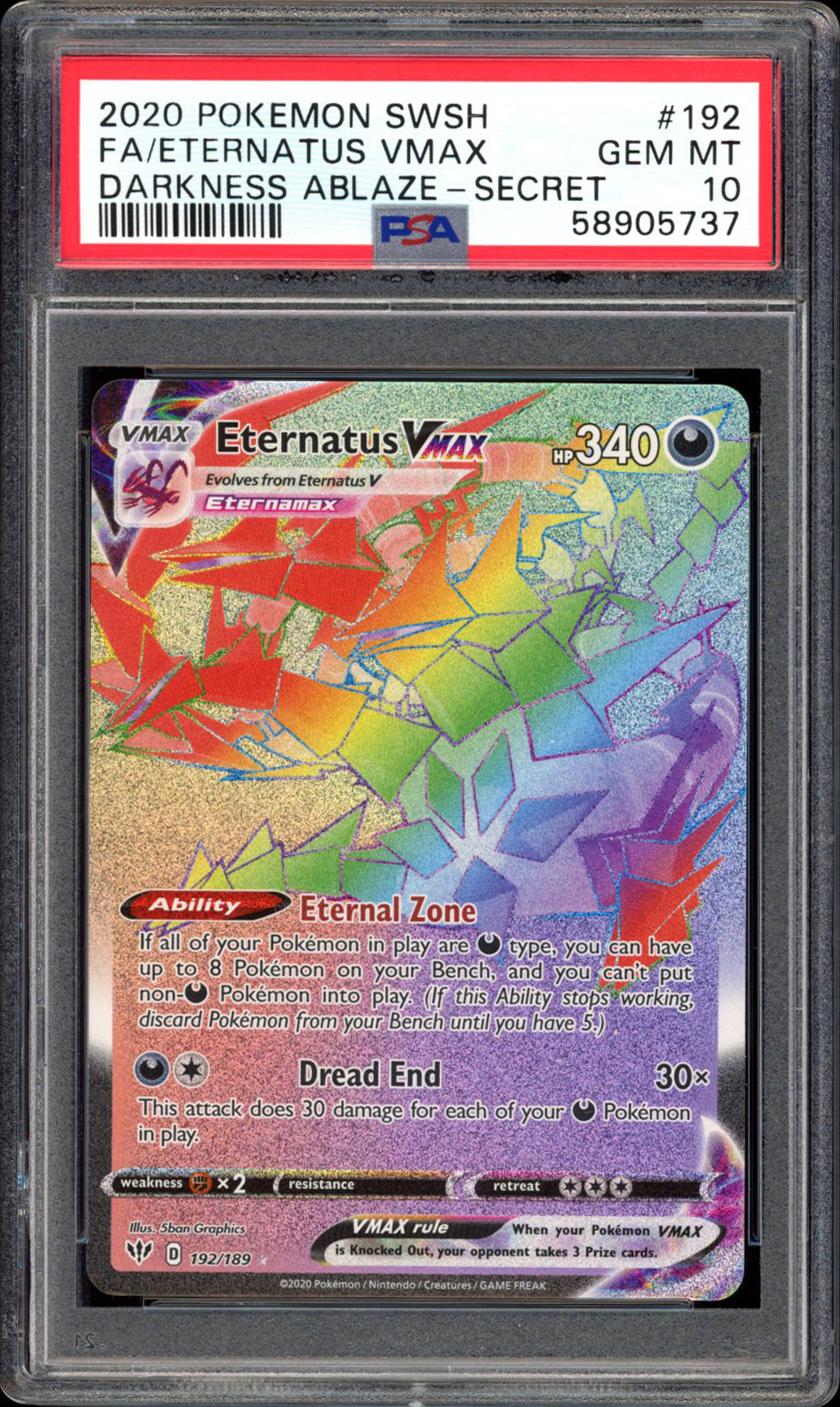 Eternatus VMAX - Full Art - 192/189 - PSA 10 - Darkness Ablaze - PokeRand