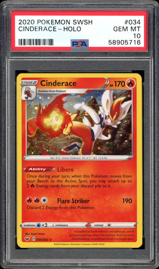 Cinderace - Holo - 034/202 - PSA 10 - Sword & Shield - PokeRand