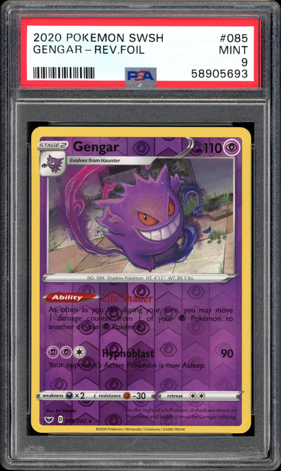 Gengar - Rev. Holo - 085/202 - PSA 9 - Sword & Shield - PokeRand